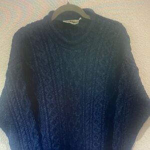 Vintage Aran Crafts lreland Blue Knit Cable pure New Wool Fisherman Sweater S